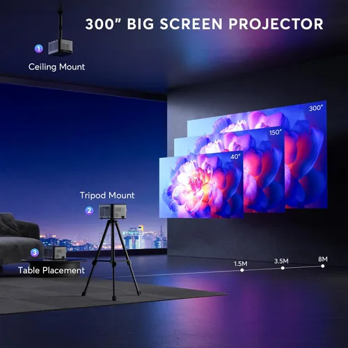 Vista 5 de PANSEBA [2s Enfoque Remoto] Proyector 4K Nativo 1080P Proyector de Película al Aire Libre, Proyector Mini Portátil Bluetooth 5.2 para Cine en Casa