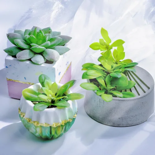 Vista 3 de FUNSHOWCASE Maceta con orificio de drenaje, moldes de silicona, 3 unidades, triángulos, búho y Urban Chic, para resina epoxi, hormigón, arcilla