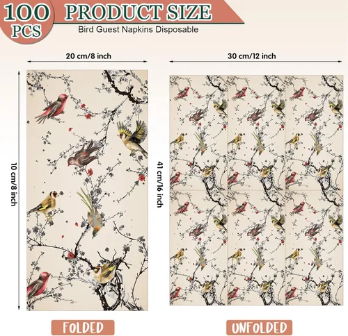 Vista 2 de Pajean 120 servilletas de 3 capas de papel de pájaros, toallas de mano de papel para cena, servilletas de papel decorativas para baño, tocador