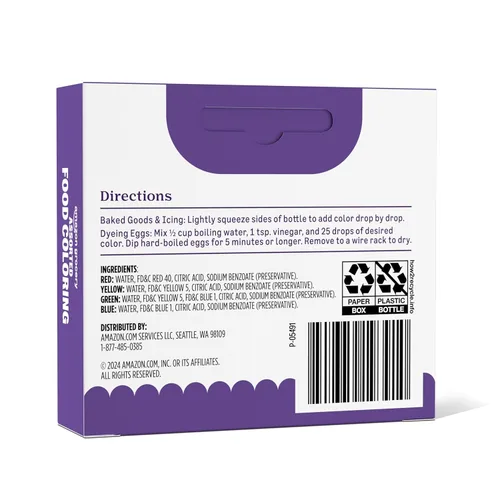 Vista 2 de Amazon Grocery, Colorante de alimentos surtido, contiene botellas rojas, azules, verdes y amarillas, 1.2 onzas líquidas