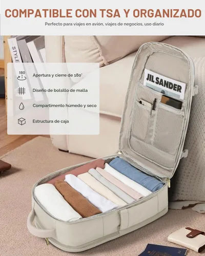 Vista 4 de LOVEVOOK Mochila de viaje para mujer y hombre, Beige, Mochilas de viaje