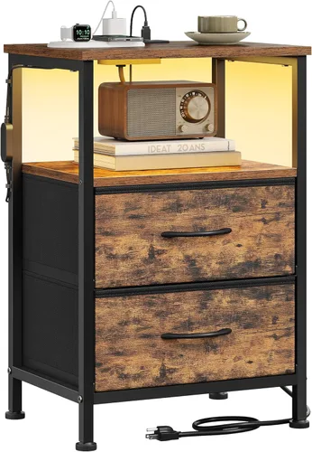 Vista 9 de SONGMICS BELLAH Collection - Mesita de noche con estación de carga y luces LED ajustables controladas por aplicación, mesa auxiliar de cama, 2