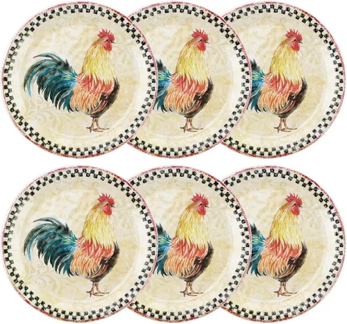 Vista 8 de UP ware Blue Rooster - Juego de platos de ensalada de melamina con borde de cuentas para risotto, pasta y ensalada, sin BPA, aptos