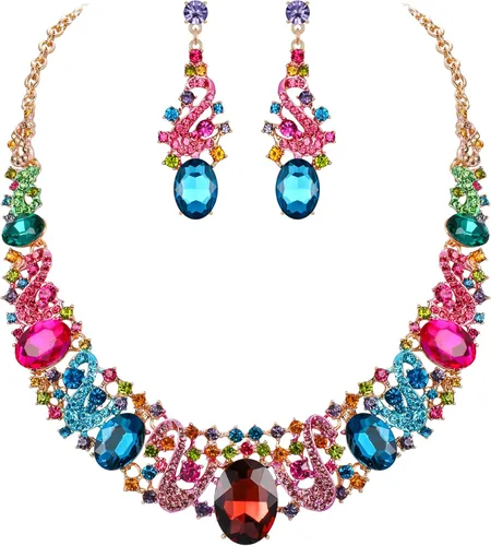 Crysdue Wedding Jewelry Set for Bridal Bridesmaid, Austrian Crystal Wedding Elegance Leaf Necklace Dangle Earrings for Women,Fashion Marquise