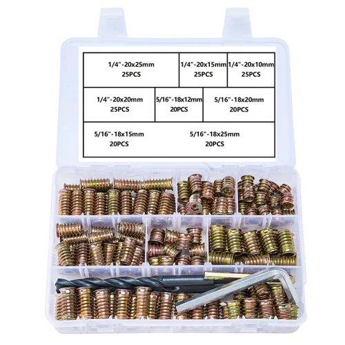 Vista 8 de 80 piezas de insertos de madera de 1/4 de pulgada a 20 tornillos para muebles, tuerca roscada, conector de fijación hexagonal para surtido