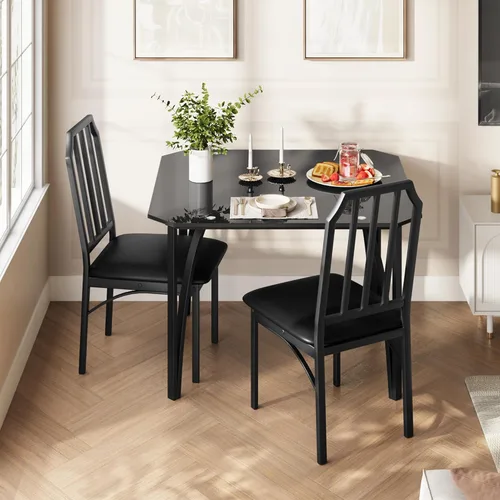 Vista 9 de IDEALHOUSE Juego de 2 mesas de comedor para 2, juego de 2 mesas de cocina con sillas de cojín tapizadas, juego de mesa de comedor con sillas