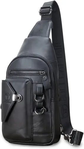 Vista 12 de Vintage Leather Sling Bag Backpack for Men Crossbody Shoulder Chest Day Pack Backpacks #10Marrón