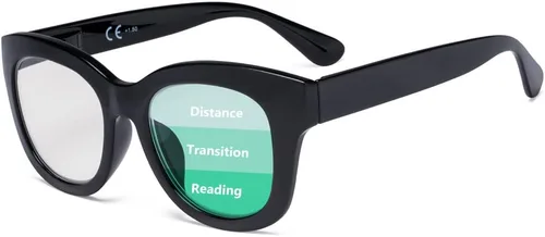 Eyekepper Lentes de lectura progresivos de gran tamaño para mujer, protección UV, multienfoque, lentes de lectura trifocales Noline - Marco negro