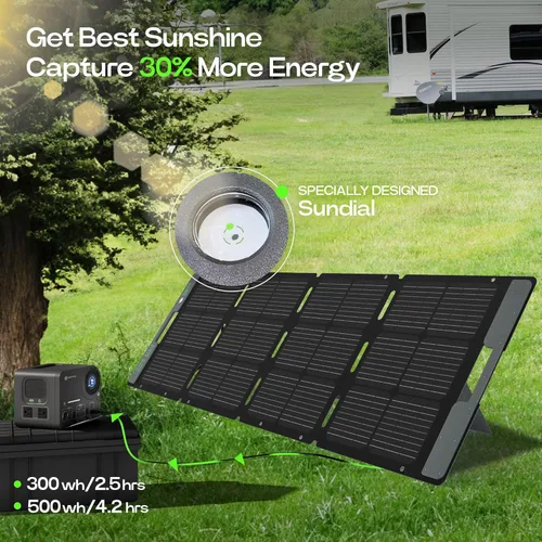 Vista 7 de ACACIA Panel solar portátil y biodegradable de 120 W para estación de energía de 300/500/1000/1500 W, cargador solar con soporte ajustable, célula