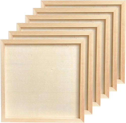 Vista 6 de Paneles de arte de madera de 12 x 12 pulgadas, paneles de lienzo de madera sin terminar, paquete de 6 marcos de madera para verter aceite, acrílico