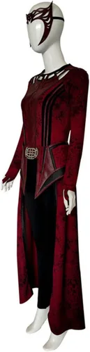 Vista 8 de Wanda Maximoff - Disfraz de capa escarlata, tocado de bruja, conjunto completo de capa roja, pantalones para Halloween, accesorio de cosplay