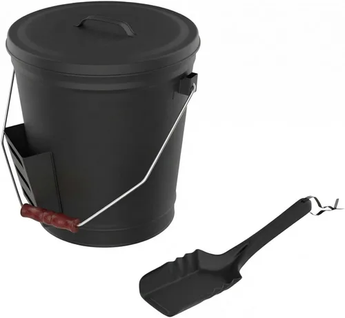 Vista 10 de Fresno cubeta con tapa y pala para chimenea – Gran estufa de leña