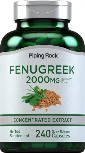 Piping Rock Cápsulas de fenogreco | 240 píldoras | Suplemento para mujeres y hombres | Extracto concentrado de semillas | Sin OMG, sin gluten