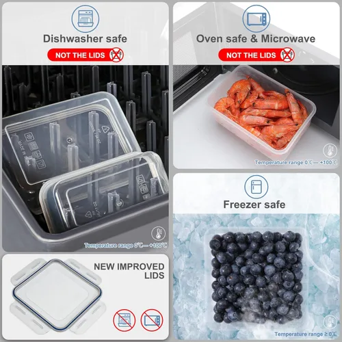 Vista 4 de 28 recipientes de almacenamiento de alimentos con tapas, recipientes extragrandes para congelador para alimentos, sin BPA, para carne, fruta