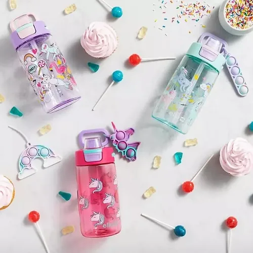 Vista 5 de Ello Colby Pop! Botella de agua Tritan de 14 onzas para niños con juguete para ansiedad, paquete de 3 (Sky High)