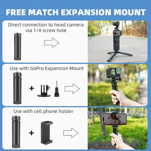 Vista 2 de HeiyRC Mini Vlog trípode para DJI Pocket 3 OM Osmo Mobile 7P 6, para GoPro 13 Max Hero, para Insta360 X5 X3 X4, para DJI Action 5 Pro Smooth Hohem