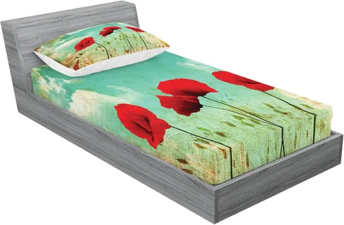 Vista 106 de Ambesonne - Juego de sábanas bajeras y fundas de almohada, diseño primaveral de acuarelas con jardín de hierbas y flores, juego de 4 piezas