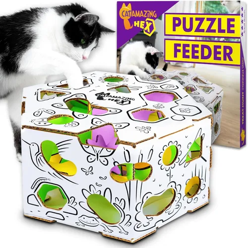 Cat Amazing HEX – Caja de rompecabezas interactiva para golosinas de gato y alimentador de rompecabezas – Caja de laberinto de golosinas para gatos