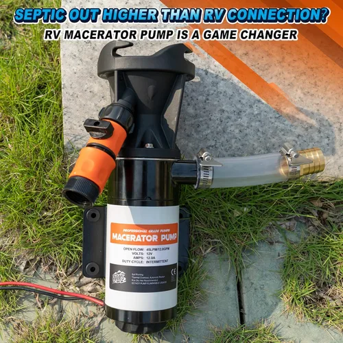 Vista 9 de Bomba Maceradora para Bomba de Agua de RV 12v, Bomba Trituradora de Aguas Residuales Autocebante Rápida de 12GPM con Kit de Dispositivo de Gestión