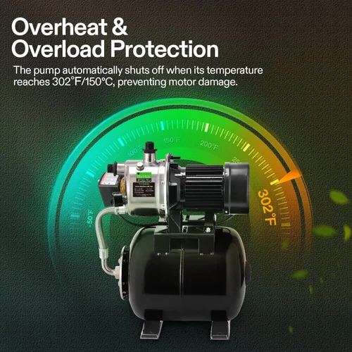 Vista 5 de VIVOSUN Bomba de pozo poco profundo de 1.6 HP con tanque de presión, certificado NSF, 1320 GPH, acero inoxidable, bomba de chorro de agua automática