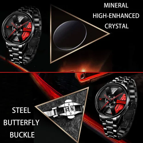 Vista 3 de Relojes para hombre - Reloj de pulsera de cuarzo japonés impermeable de acero inoxidable con diseño de cubo de llanta de coche