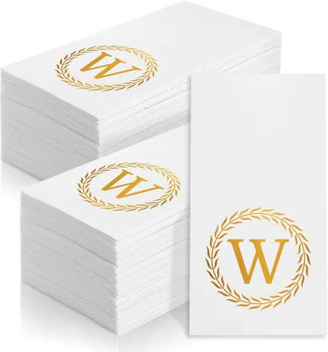 Vista 20 de 100 servilletas desechables con monograma de oro, toallas de mano decorativas con letra G, servilletas de cena para invitados, toallas de mano