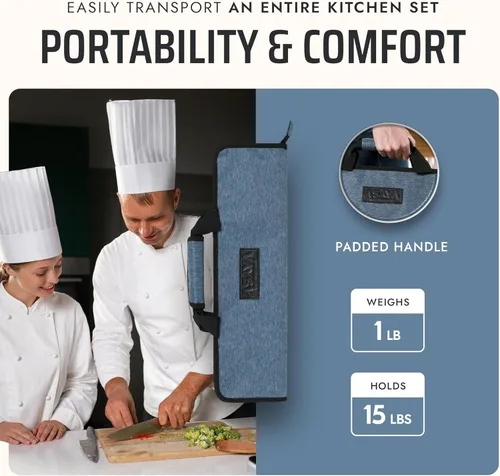 Vista 5 de Asaya - Bolsa enrollable para cuchillos de chef - 12 bolsillos para cuchillos y utensilios de cocina - Nylon ligero, duradero y resistente a manchas