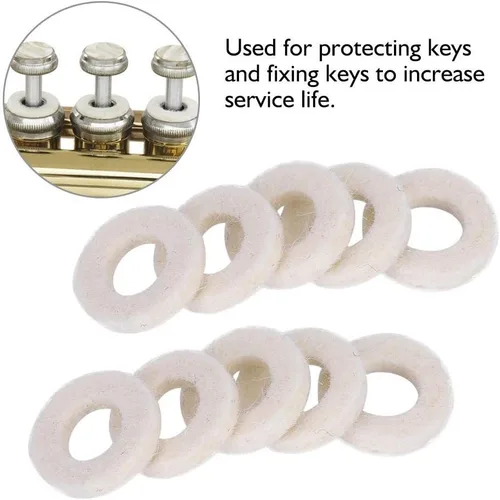 Vista 6 de Arandelas de válvula de trompeta, 10 piezas de cojín de fieltro blanco arandelas de válvula para accesorios de trompeta de latón, músicos