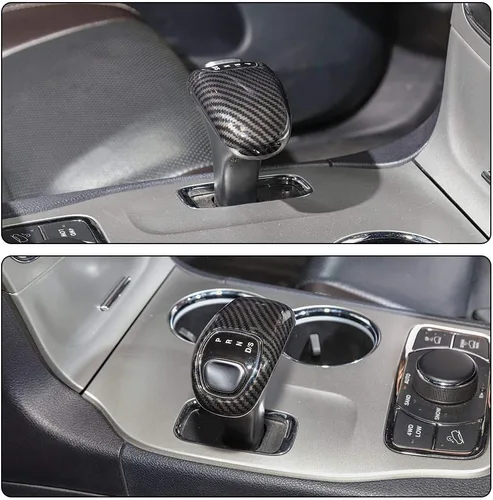 Vista 7 de CheroCar Cubierta de la perilla de la palanca de cambios para Jeep Grand Cherokee 2014-2015, para Chrysler 300C 2012-2014, accesorios interiores