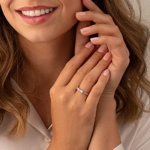 Vista 2 de Peora 925 Sterling Silver Five-Stone Trellis Ring Band for Women in Various Gemstones, 3.5mm Width, Sizes 5 to 9