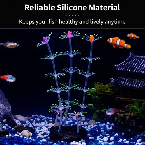Vista 2 de Planta coral Uniclife, ornamento con efecto resplandeciente de silicona artificial, decoración para tanque de peces, acuario, paisaje, Verde