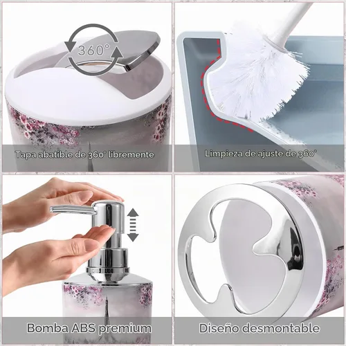 Vista 5 de Juego de accesorios de baño con cortina de ducha y tapete de baño rosado de París