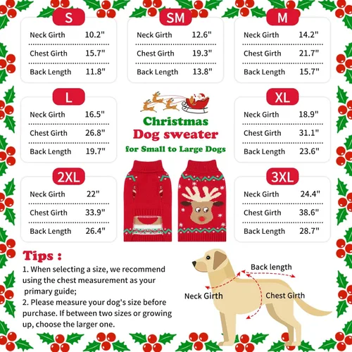 Vista 2 de Suéter navideño de cuello alto para perro, suéter de invierno de renos y copos de nieve con agujero para la correa, suéter de punto para cachorros