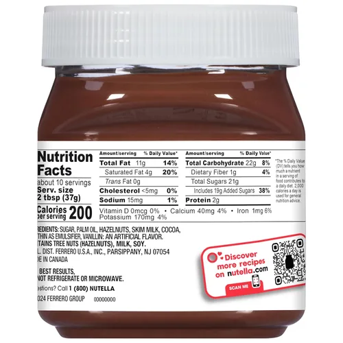 Vista 12 de Nutella Crema cremosa de chocolate y avellanas con cacao, cobertura dulce para desayuno y postres, 13 onzas