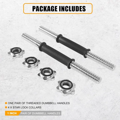 Vista 6 de Mangos de Mancuernas Roscados de Goma/Cromo de 1 Pulgada por Par, Asas de Barra de Mancuernas Ajustables, se Adapta a Discos de Peso Estándar con 1