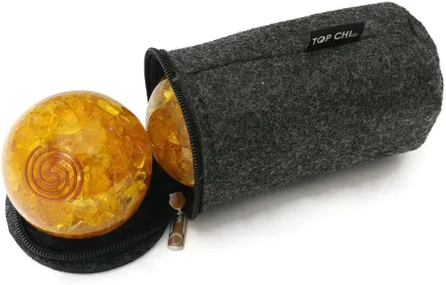 Vista 4 de Top Chi Bolas Baoding de orgonita citrina con bolsa de transporte para terapia de manos, ejercicio y alivio del estrés (grande de 2 pulgadas)