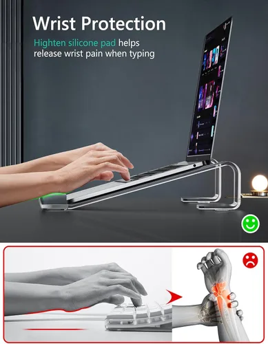 Vista 2 de JCZT Soporte de Laptop de Acrílico Transparente para Escritorio, con Reposamuñecas, Soporte Ergonómico Desmontable Compatible con Todas las Laptops