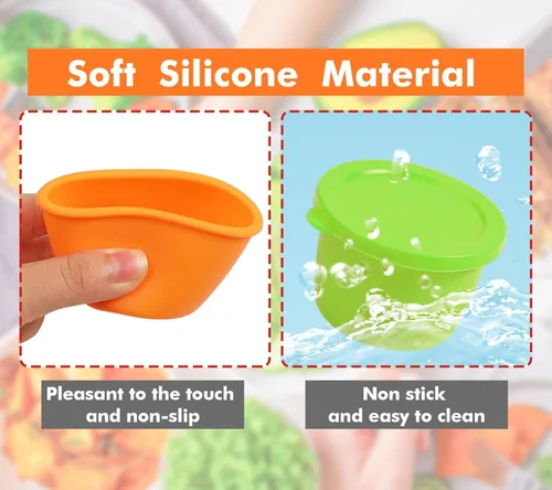 Vista 4 de KOLUTI Recipiente de silicona antiadherente para aderezo de ensalada de 2.4 onzas, paquete de 6 cajas de almacenamiento de salsa pequeña