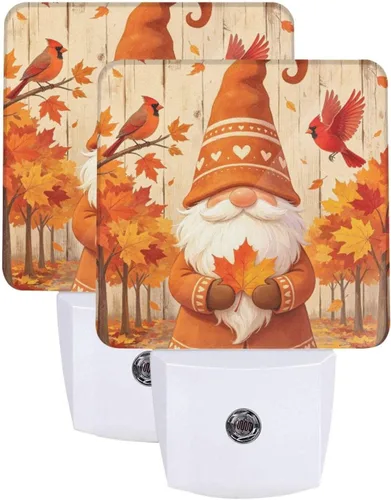 Vista 28 de Paquete de 2 luces LED de noche enchufables con diseño de calabazas de Acción de Gracias, sensor automático, hojas de otoño, juego de 2