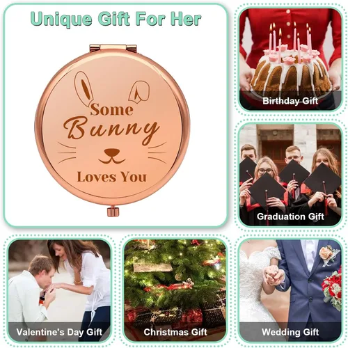 Vista 6 de Regalos de conejo para mujeres, regalo para amantes de los conejos, espejo de maquillaje compacto, regalos temáticos de conejos, ideas de regalo