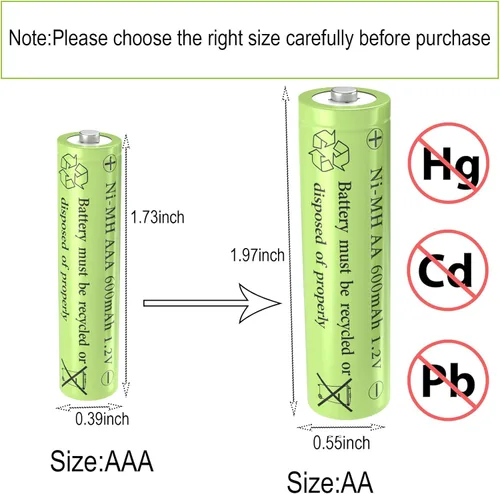 Vista 5 de Baterías de luz solar recargables AAA NiMh 600mAh 1.2V para luces de jardín al aire libre (paquete de 8)