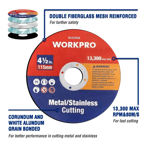 Vista 4 de WORKPRO Paquete de 10 ruedas de corte, rueda de corte de metal y acero inoxidable de 4-1/2 x 7/8 pulgadas, disco de corte de metal fino