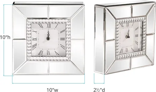 Vista 5 de Howard Elliott - Reloj de mesa con acabado de espejo con borde de vidrio con cuentas, reloj de espejo plateado decorativo para el hogar, oficina