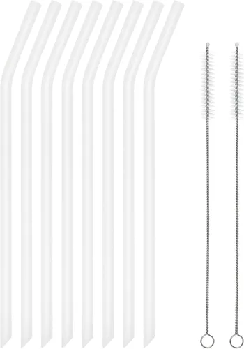 Pajitas reutilizables de silicona transparente, 8 popotes flexibles largos con 2 cepillos de limpieza para vasos Yeti/Rtic/Ozark de 20 y 30 onzas,