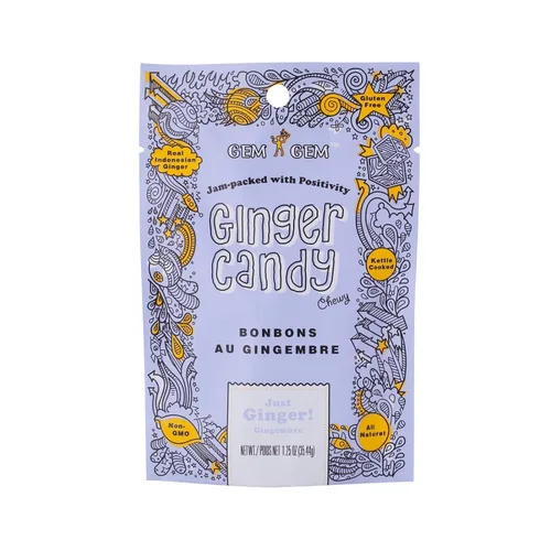 Vista 5 de Gem Gem Caramelos de jengibre masticables de sabor a limón, muestras de degustación de 1.25 oz