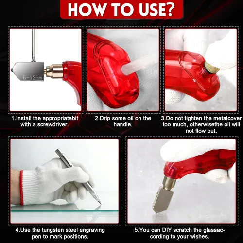 Vista 4 de YOTINO Juego de 33 piezas de cortadores de vidrio, alicates para correr, alicates para romper, cortador de vidrio de alimentación de aceite