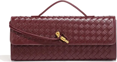 Vista 6 de Covelin Bolso de noche tejido hecho a mano para mujer, bolso de hombro de cuero tipo clutch, cartera cruzada de moda