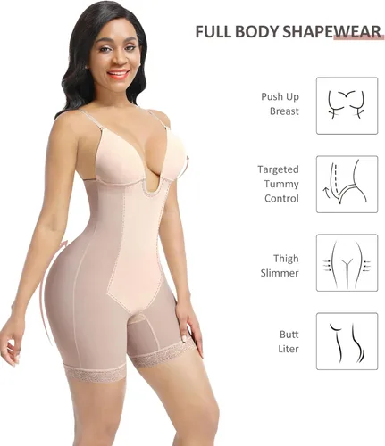 Vista 4 de FeelinGirl Faja moldeadora para mujer, con control de abdomen, malla sin costuras, brasier integrado con escote en U