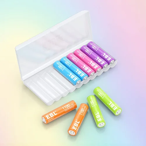 Vista 8 de EBL Rechargeable AAA Batteries 10 Pack High Capacity 1100mAh (10 Pack- 2 * 5 Color in One Box) 1.2V Ni-Mh Triple AAA Battery ProCyco Technology