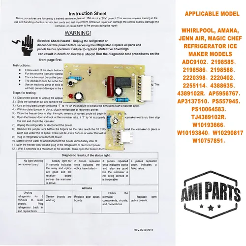 Vista 3 de Kit de tablero de control de sensor emisor de hielo para refrigerador 4389102 W10757851 de AMI PARTS compatible con Whirlpool Kenmore 2198586